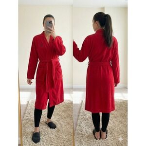 Lauren Ralph Lauren Red Terry Cloth Robe Women's Small Embroidered Crest Belted